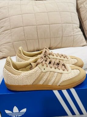 adidas Samba Women’s Tan Woven Low-Top Sneakers. Teddy Bear Sambas